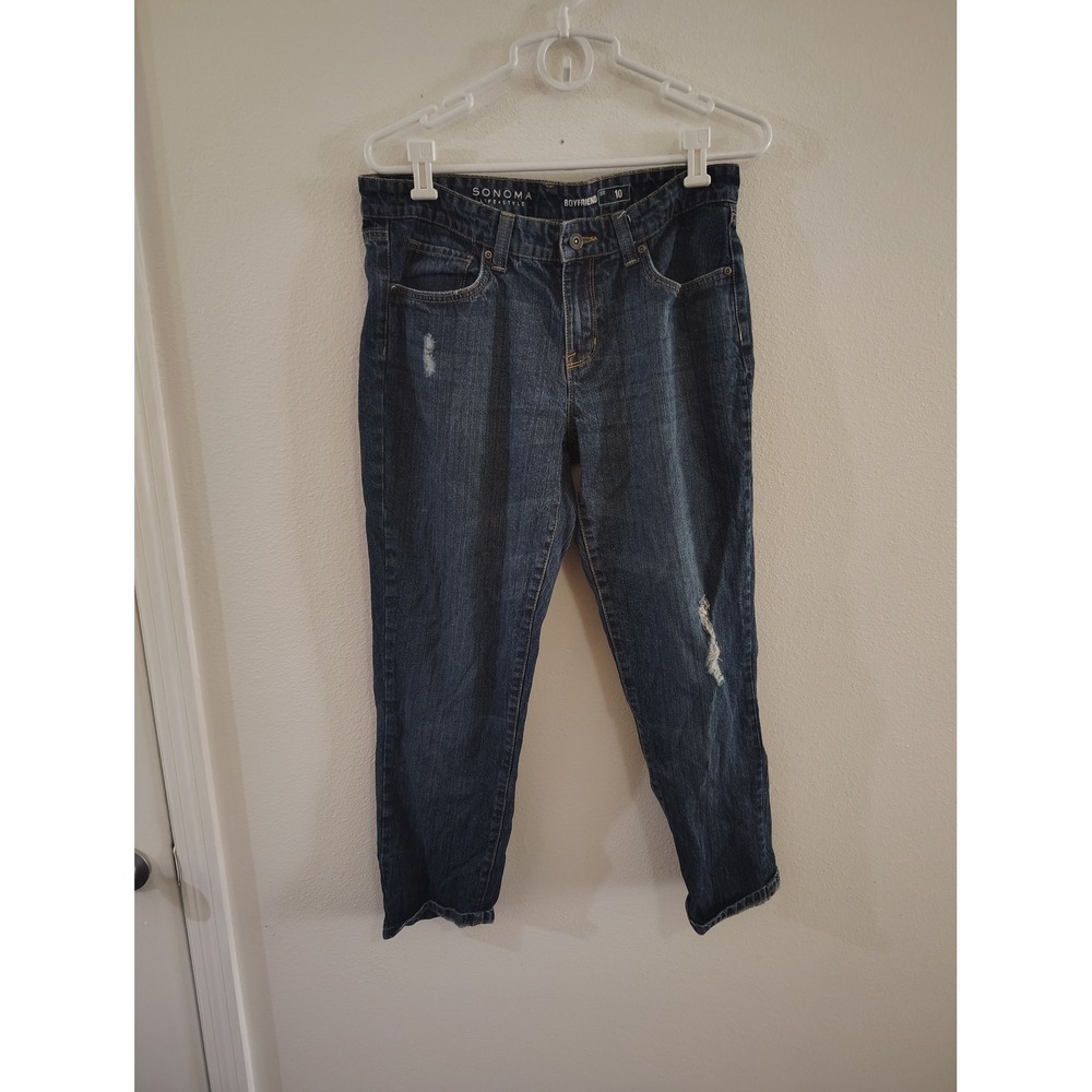 Sonoma Life Style Boyfriend Jeans Dark Wash Distressed Denim Size 10